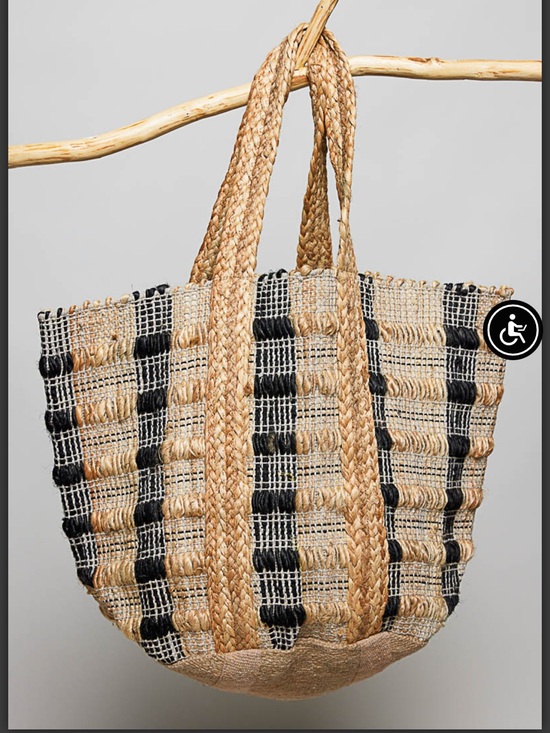 POL Handbags - POL Braided Straw Tote in Black and Natural
